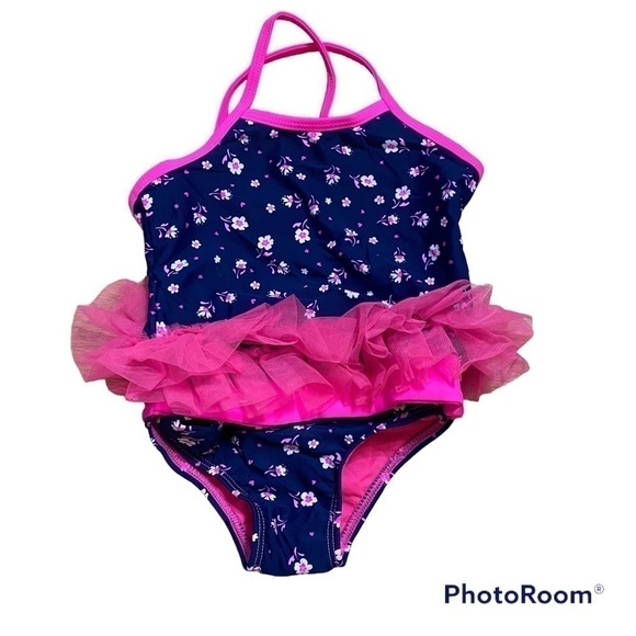 Wonder nation One Piece Tutu Swimsuit Floral Pink Blue 3T NEW - Picture 1 of 4